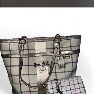 Vintage Coach Heritage Tattersall Tote + Matching Wallet
